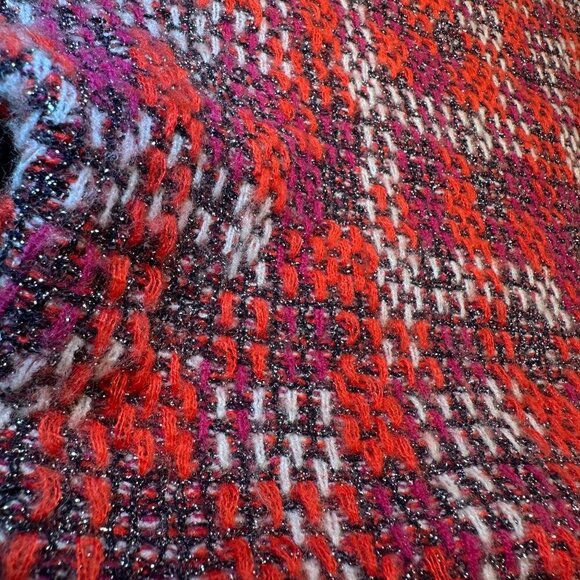 Zara Cropped Blouse Plaid Tweed Sweater Top Womens Knit Ruffled Sleeves Wool - Picture 12 of 16